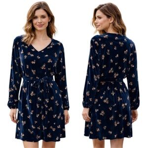 CAbi Decked Out Floral Velvet Dress Blue Style 3875 NWT Size XL